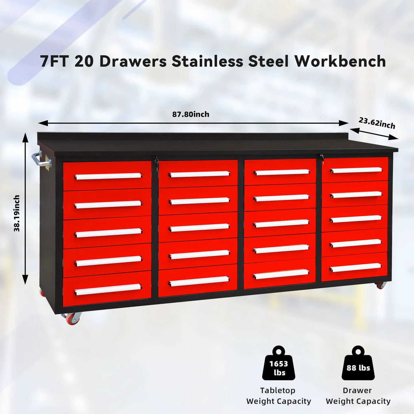 7ft Heavy Duty Garage Workbench Cabinet with 20 Drawers by Chery Industrial