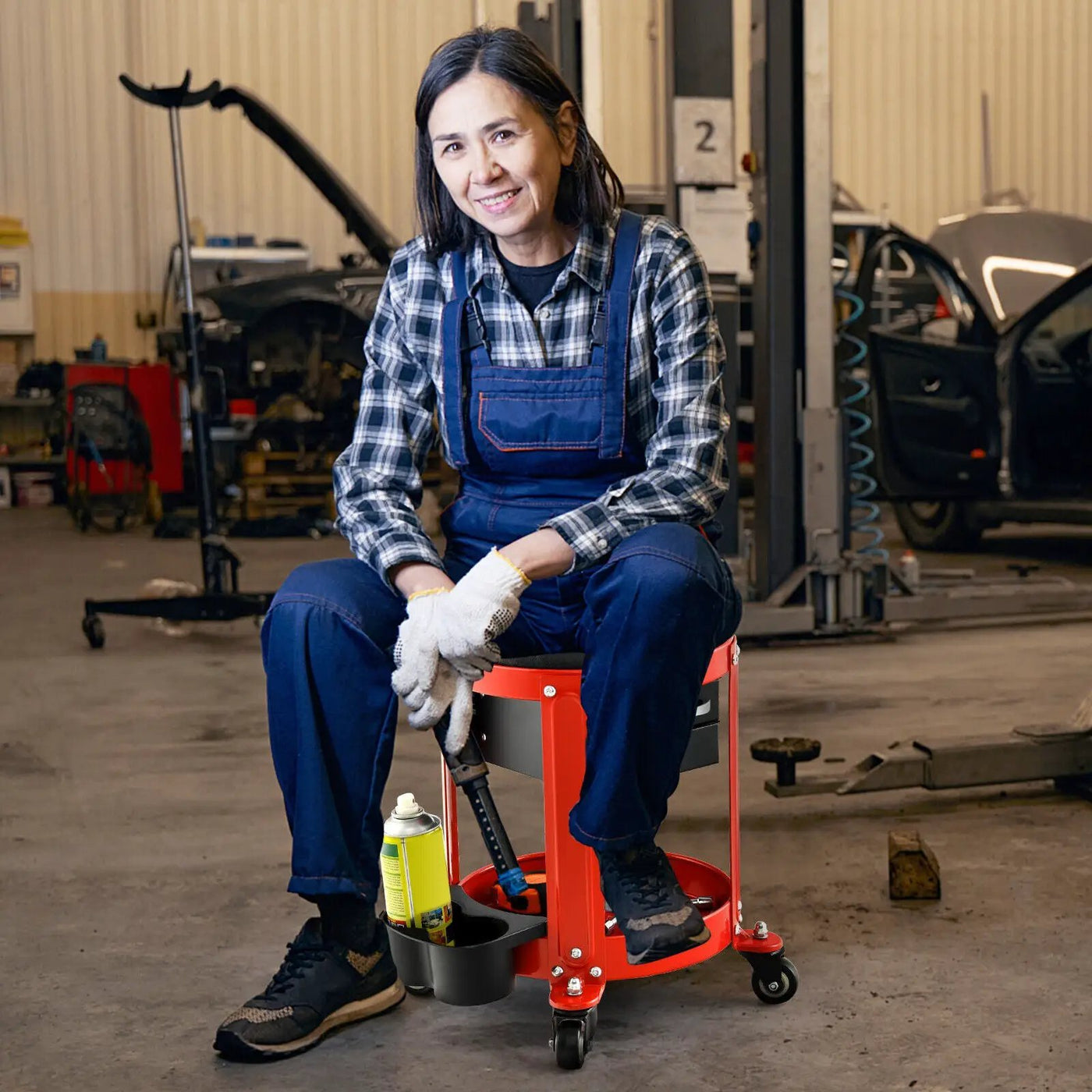 Rolling Mechanic Stool with Removable Padded Seat and Drawers by DirectDeals