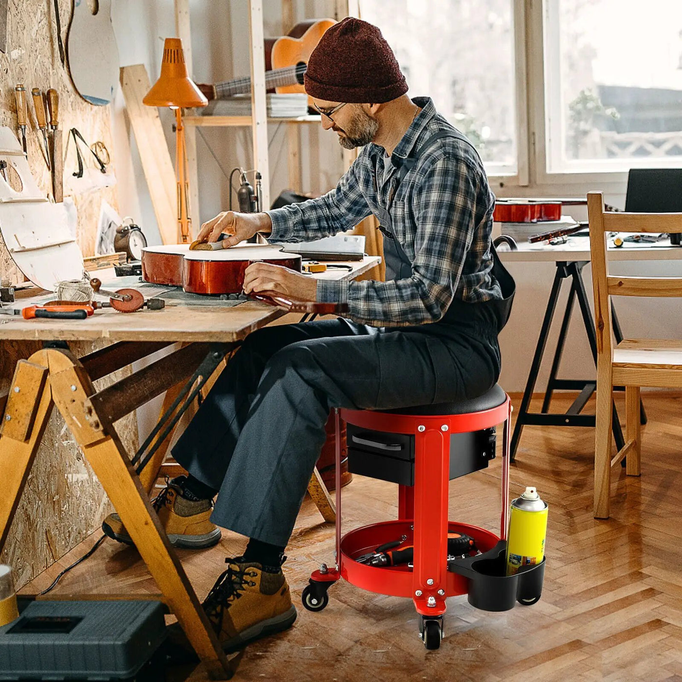 Rolling Mechanic Stool with Removable Padded Seat and Drawers by DirectDeals