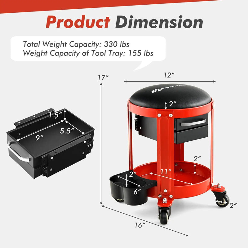 Rolling Mechanic Stool with Removable Padded Seat and Drawers by DirectDeals
