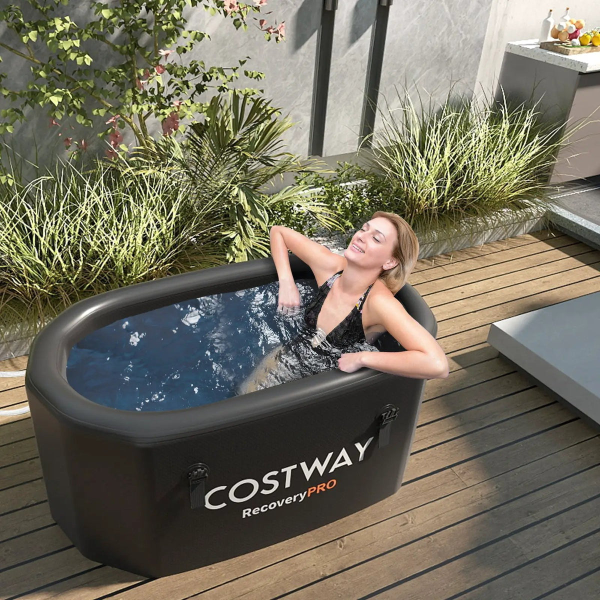 XL 129 Gal Oval Ice Bath Tub with Cover and Hand Pump for Athletes by DirectDeals