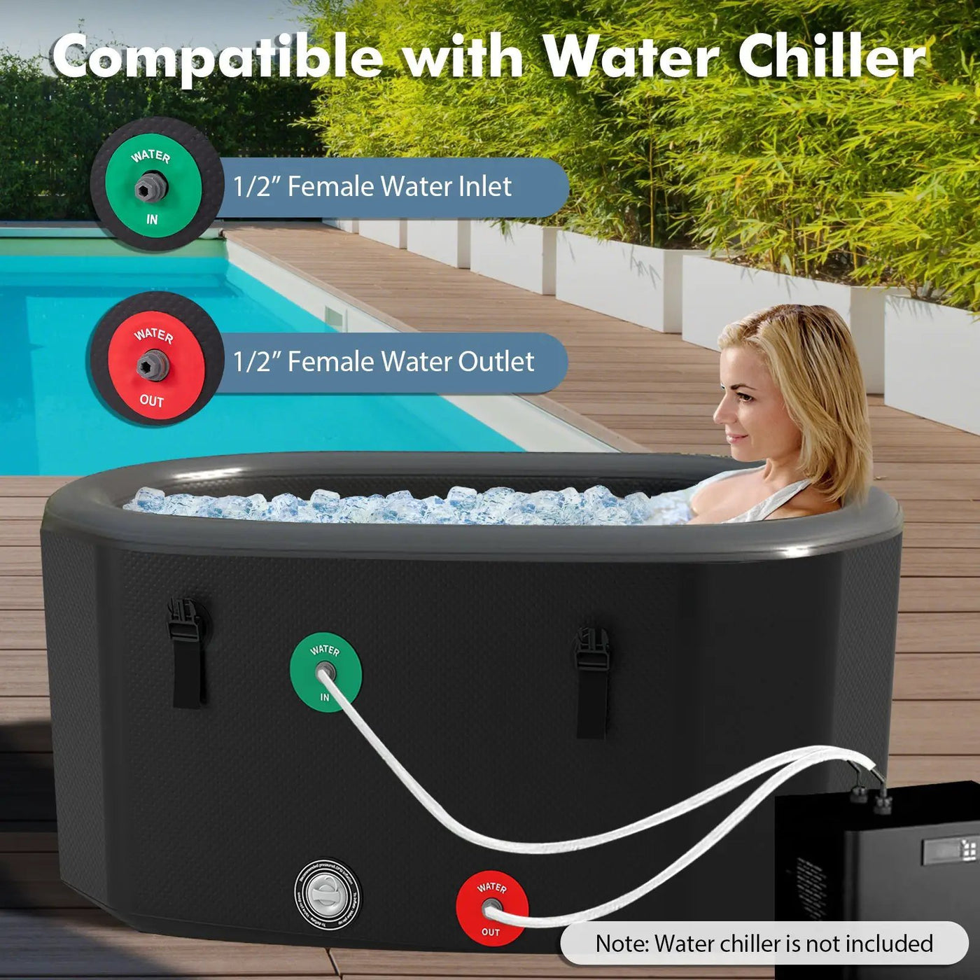 XL 129 Gal Oval Ice Bath Tub with Cover and Hand Pump for Athletes by DirectDeals