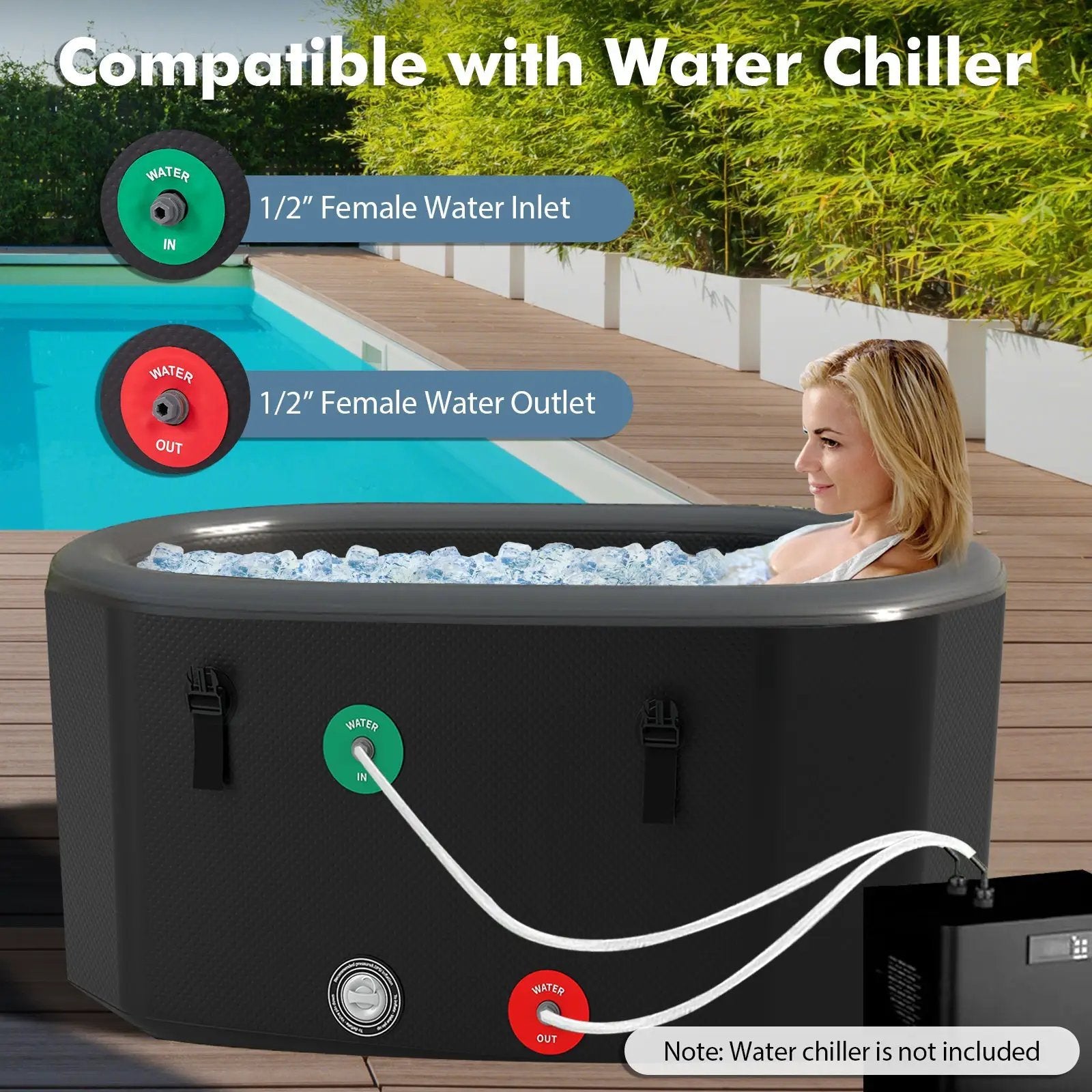 XL 129 Gal Oval Ice Bath Tub with Cover and Hand Pump for Athletes by DirectDeals