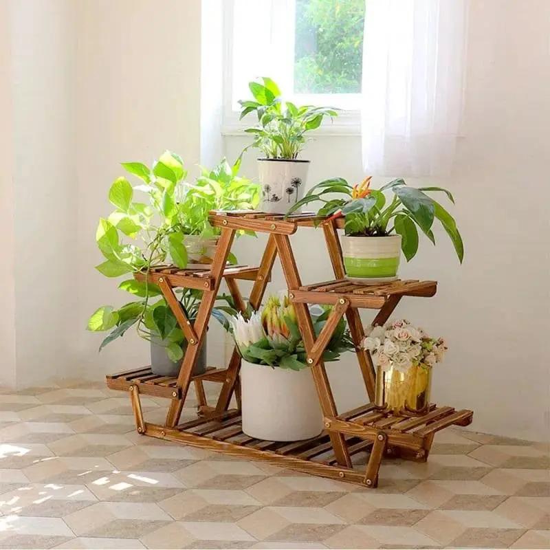 Solid Wood Triangular 6-Shelf Indoor Outdoor Flower Pot Plant Stand by HomePacific