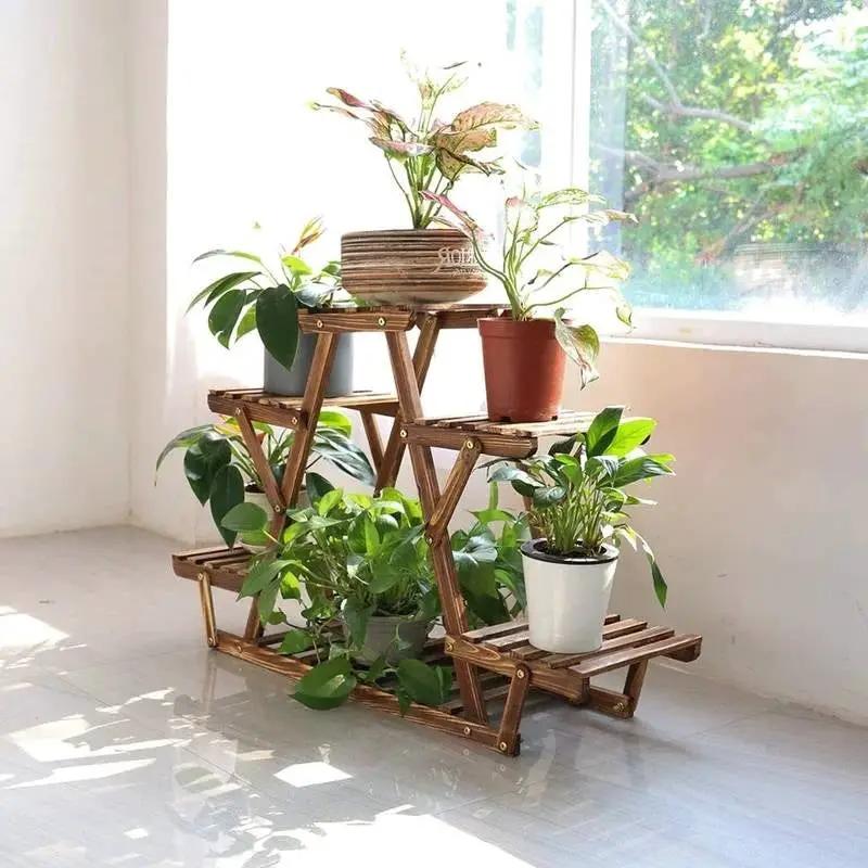 Solid Wood Triangular 6-Shelf Indoor Outdoor Flower Pot Plant Stand by HomePacific