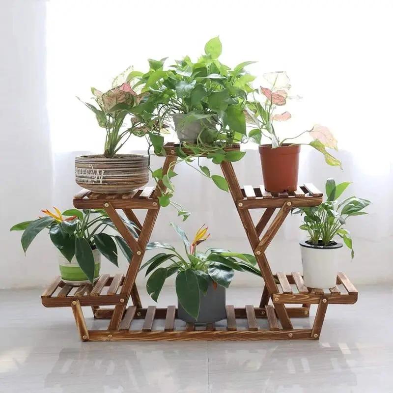 Solid Wood Triangular 6-Shelf Indoor Outdoor Flower Pot Plant Stand by HomePacific