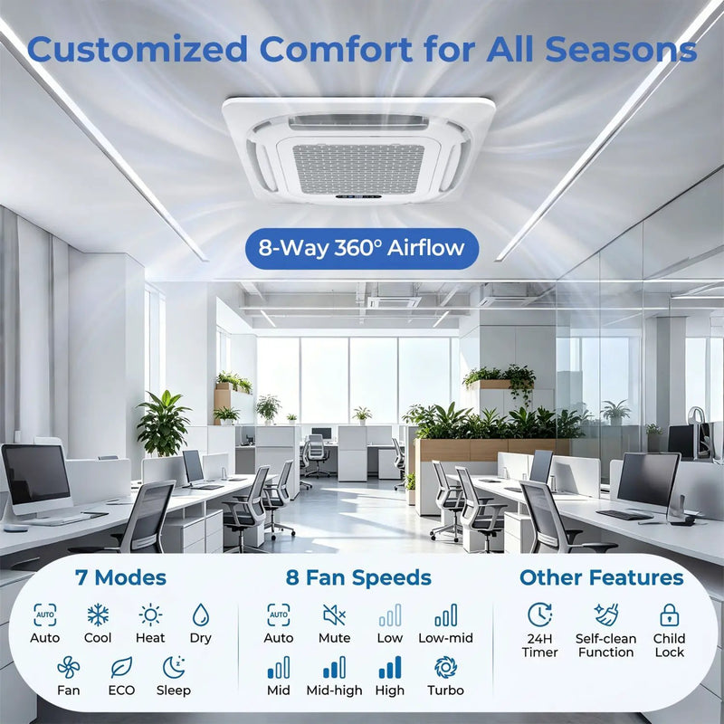 X-Pro 27000 BTU 2 Zone 24 SEER2 Ceiling Cassette Mini Split AC by DirectDeals