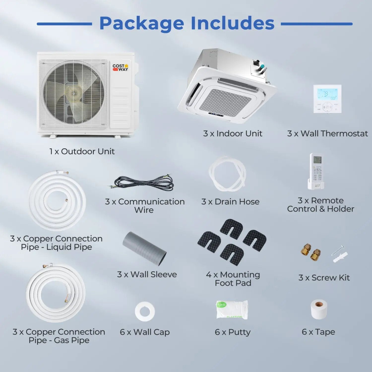 X-Pro 27000 BTU 3 Zone 24 SEER2 Ceiling Cassette Mini Split AC by DirectDeals
