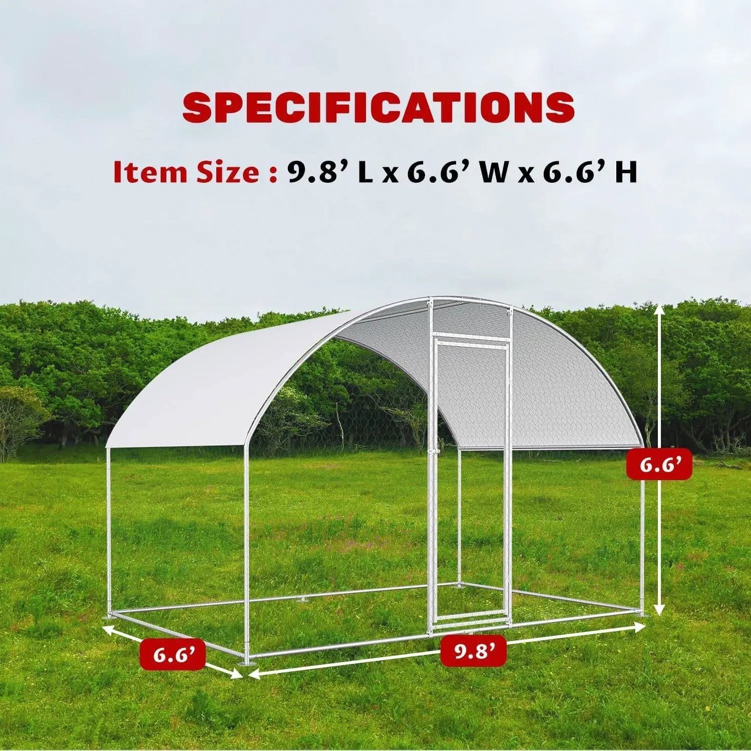 9.8 Ft x 6.6 Ft Outdoor Metal Chicken Coop with Dome Roof and Waterproof Cover by HomePacific