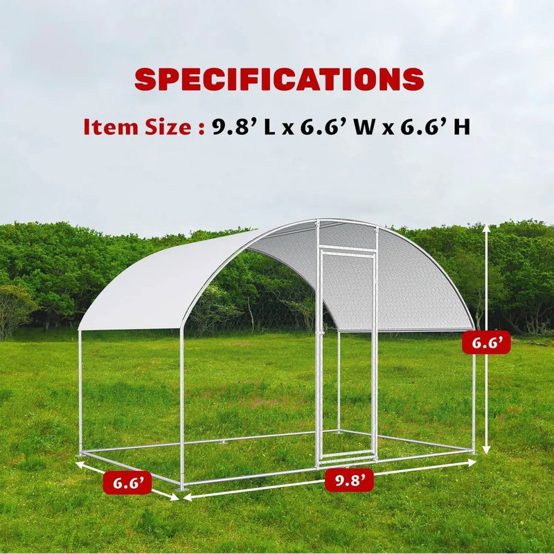9.8 Ft x 6.6 Ft Outdoor Metal Chicken Coop with Dome Roof and Waterproof Cover by HomePacific