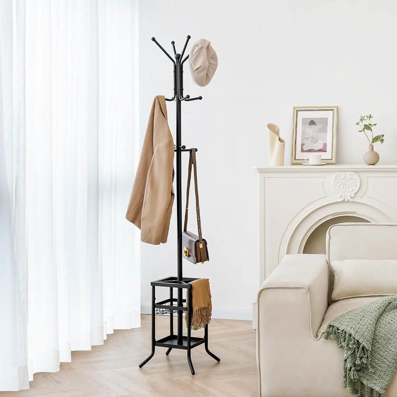 Black Metal Coat Rack Entryway Hall Tree with Umbrella Holder by HomePacific