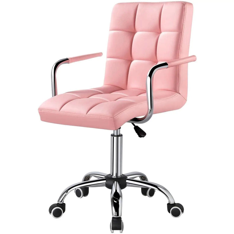 Pink Modern Faux Leather Mid-Back Swivel Office Chair with Armrests and Wheels by HomePacific