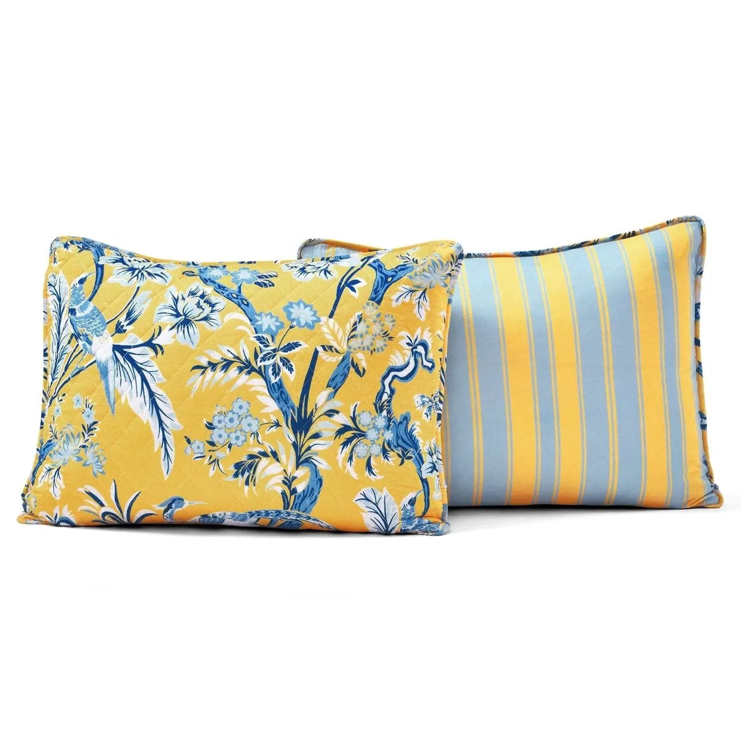Full/Queen Yellow Blue Peacocks Floral Lightweight Polyester 3-Piece Quilt Set by HomePacific