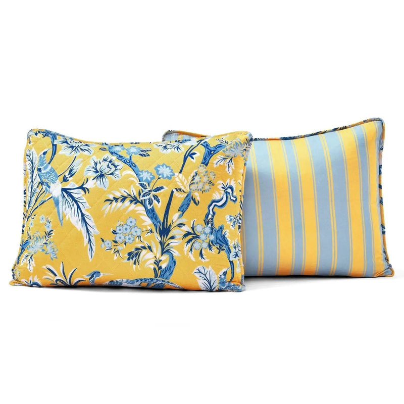 Full/Queen Yellow Blue Peacocks Floral Lightweight Polyester 3-Piece Quilt Set by HomePacific