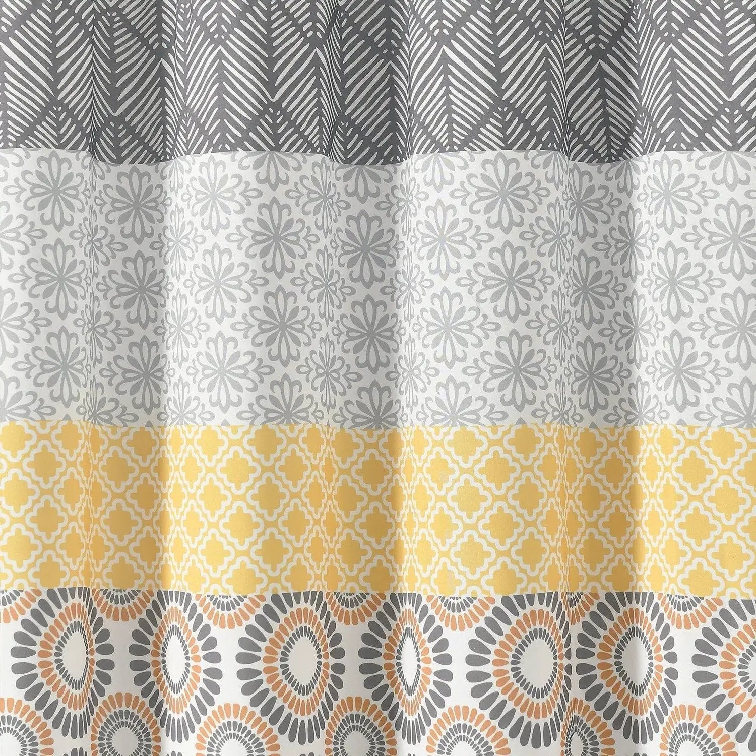 72-in. Yellow Black White Grey Floral Damask Boho Polyester Shower Curtain by HomePacific
