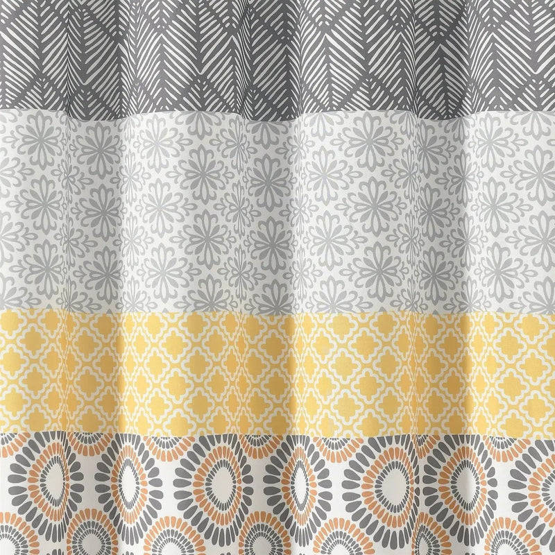 72-in. Yellow Black White Grey Floral Damask Boho Polyester Shower Curtain by HomePacific