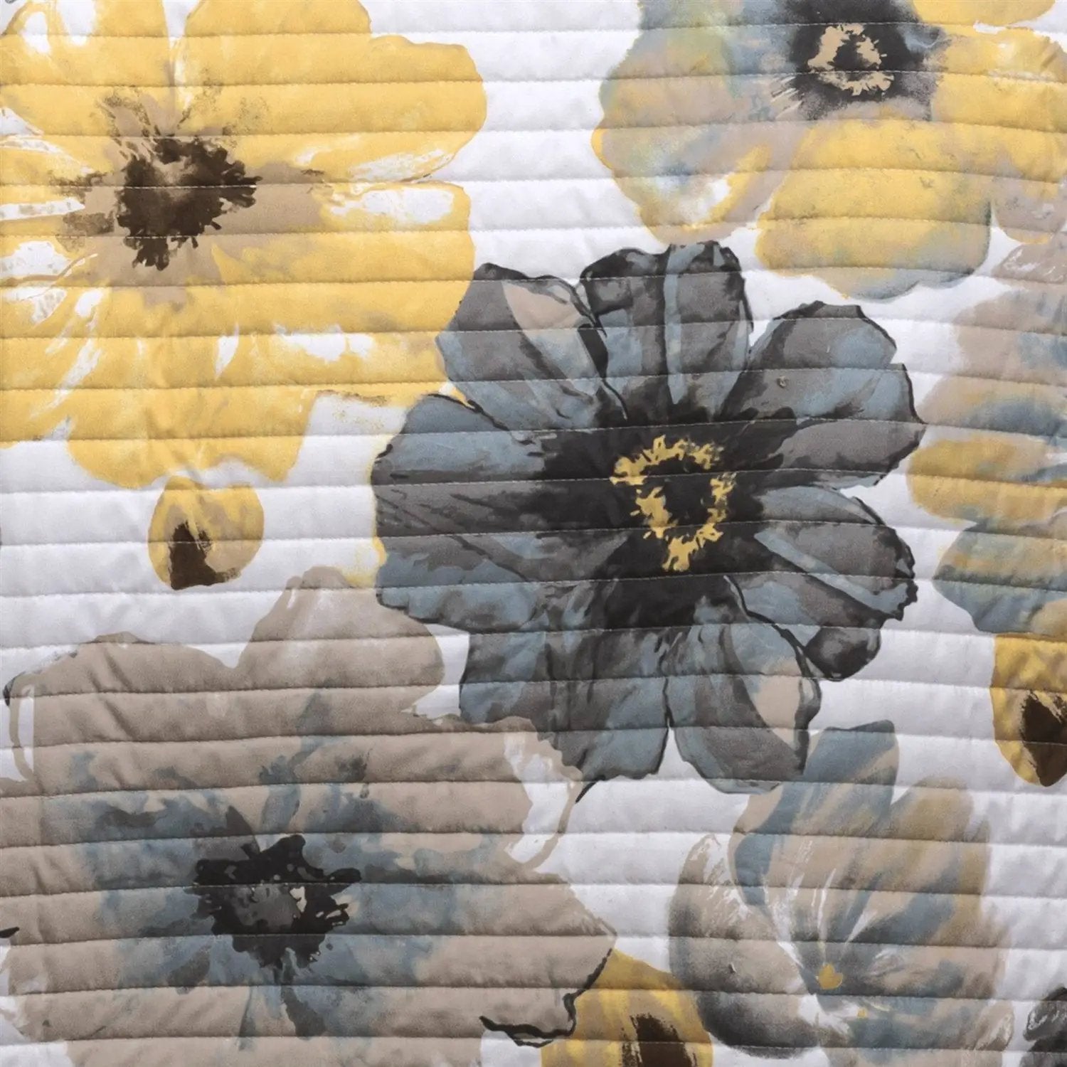 Full/Queen White Yellow Grey Flowers Lightweight Polyester Microfiber Quilt Set by HomePacific