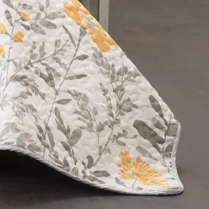 Full/Queen size Yellow Grey Floral Light Thin Cotton Polyester Blend Quilt Set by HomePacific