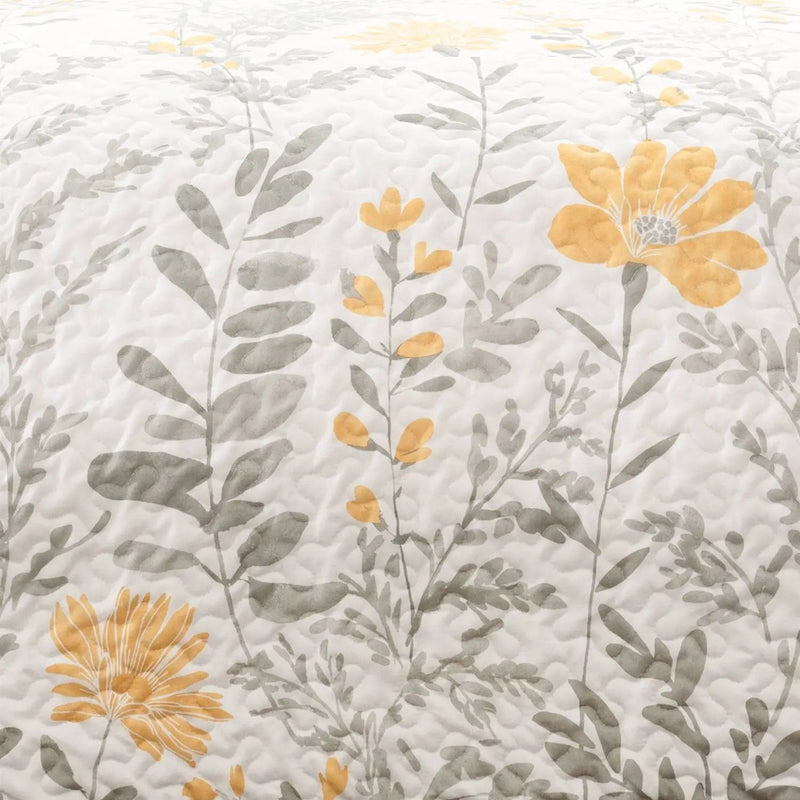 Full/Queen size Yellow Grey Floral Light Thin Cotton Polyester Blend Quilt Set by HomePacific