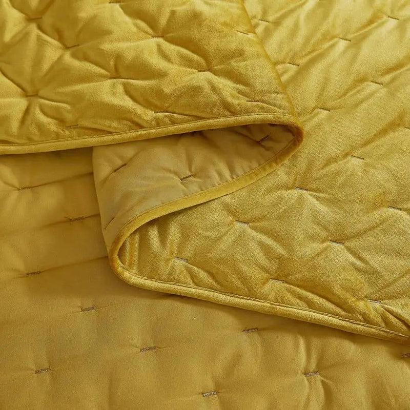 King/CAL King Size 3-Piece Mustard Yellow Velvet Embroidered Super Soft Quilt Set by HomePacific