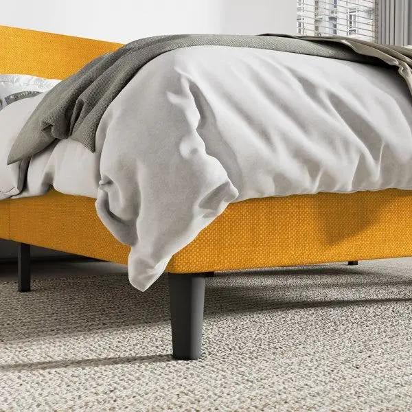 King Size Upholstered Linen Blend Headboard Wingback Platform Bed in Yellow by HomePacific