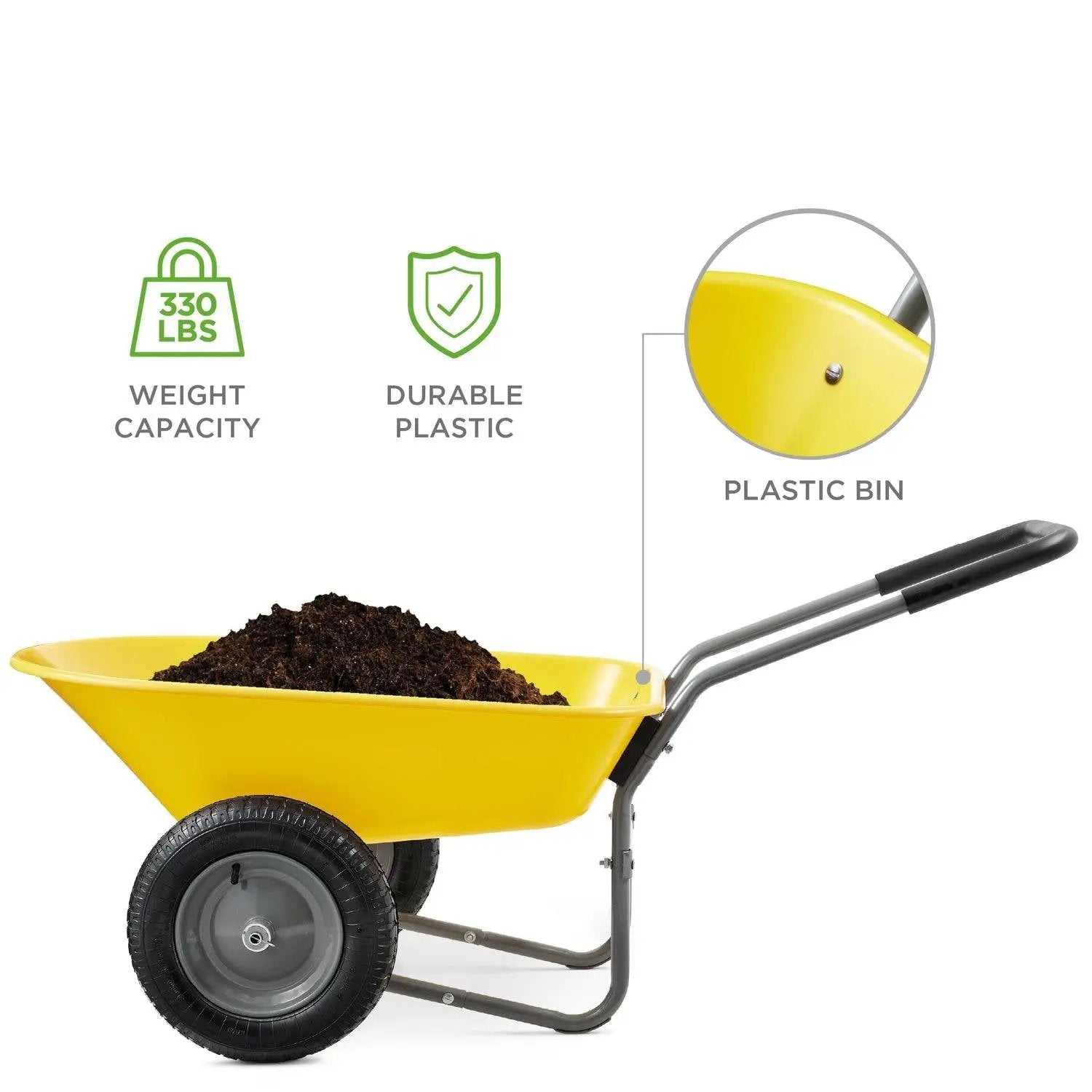 Heavy Duty 2-Wheel Multipurpose Rust Proof Wheelbarrow - Yellow by HomePacific