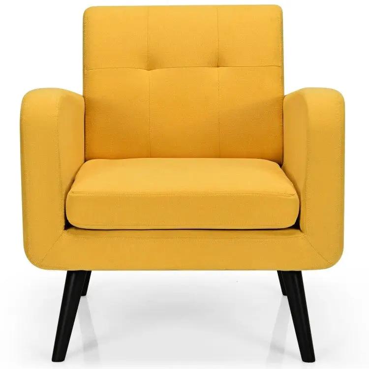 Mid-Century Modern Yellow Linen Upholstered Accent Chair with Wooden Legs by HomePacific
