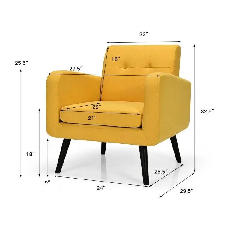 Mid-Century Modern Yellow Linen Upholstered Accent Chair with Wooden Legs by HomePacific