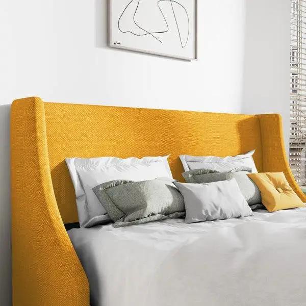 Queen Size Yellow Linen Blend Upholstered Platform Bed with Wingback Headboard by HomePacific