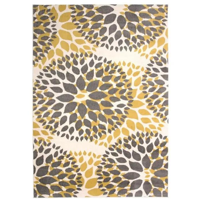 3'1" x 5' Grey Yellow Floral Woven Stain Resistant Polypropylene Area Rug by HomePacific