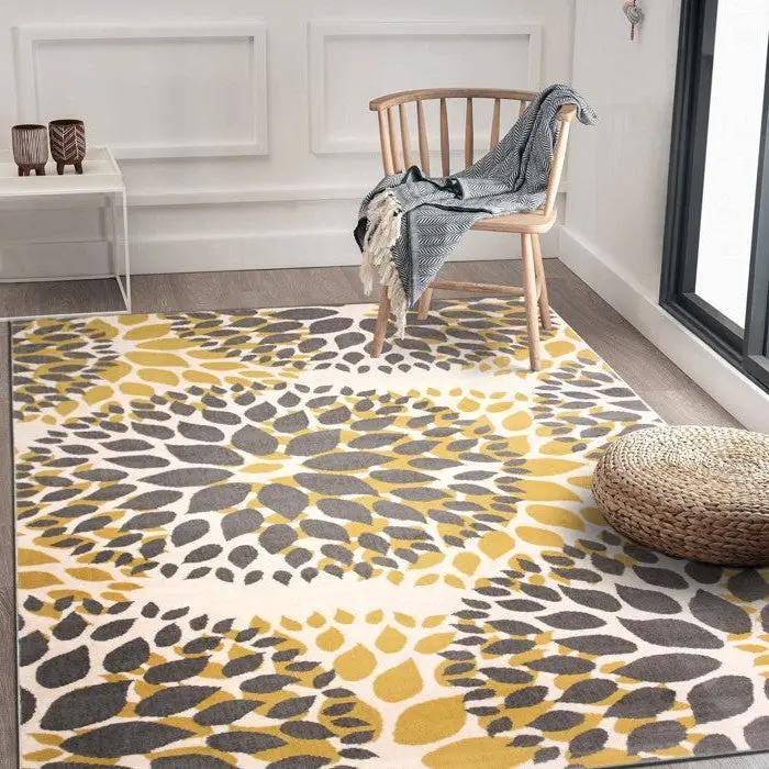 5' x 7' Grey Yellow Floral Woven Stain Resistant Polypropylene Area Rug by HomePacific