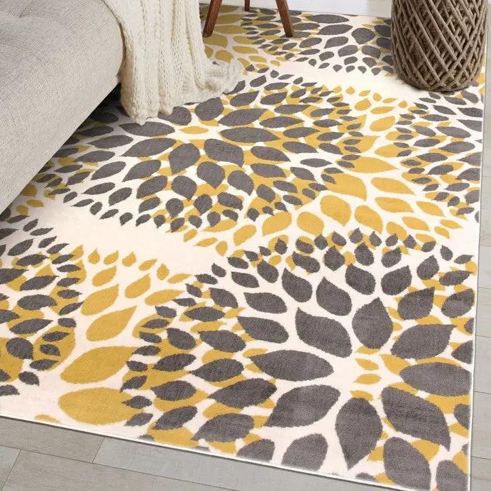 5' x 7' Grey Yellow Floral Woven Stain Resistant Polypropylene Area Rug by HomePacific