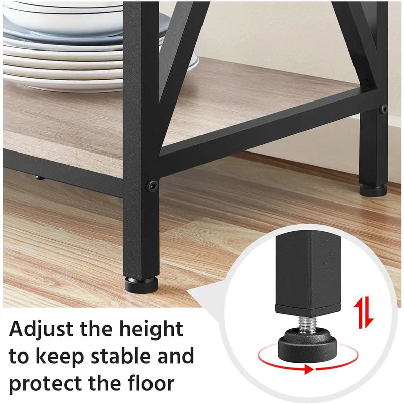 Modern Black Metal Grey Wood Bakers Rack Microwave Stand Kitchen Shelving Unit by HomePacific