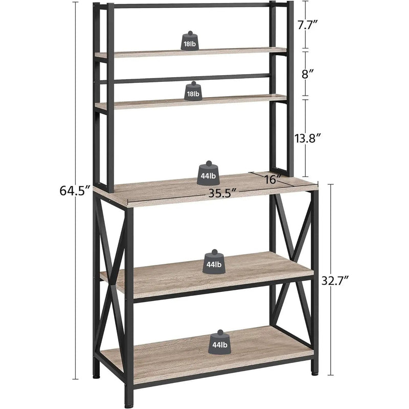 Modern Black Metal Grey Wood Bakers Rack Microwave Stand Kitchen Shelving Unit by HomePacific