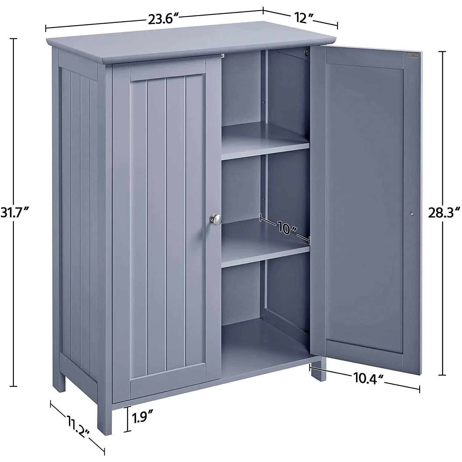 Gray Wood 2-Door Freestanding Bathroom Floor Cabinet Kitchen Storage Cupboard by HomePacific