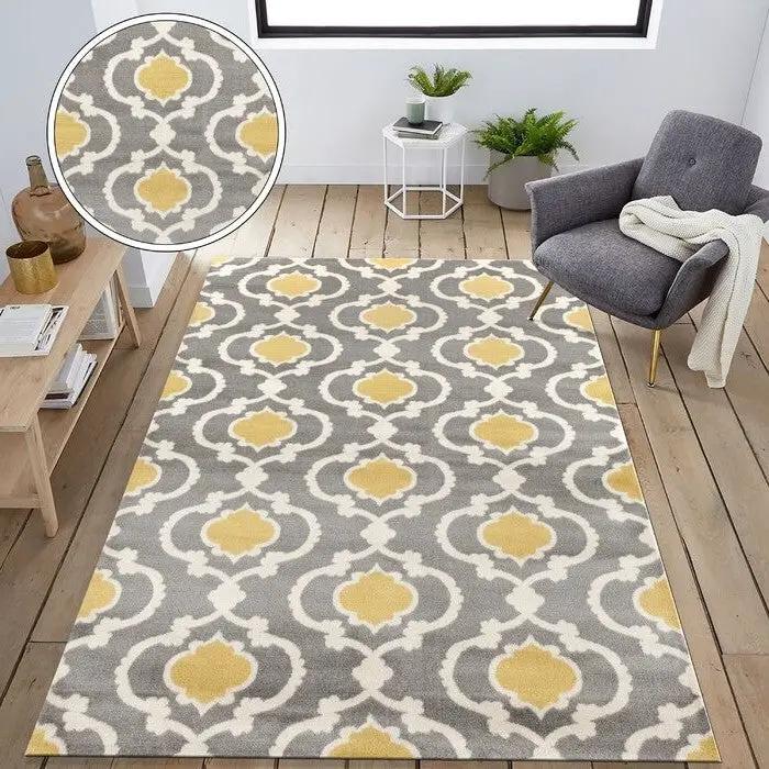5'3" x 7'3"' Grey Yellow Trellis Geometric Polpropylene Area Rug by HomePacific