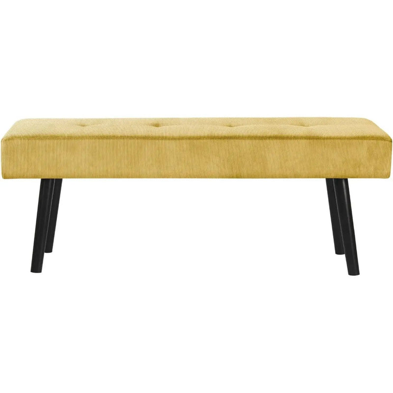 Modern Yellow Corduroy Upholstered End of Bed Bench with Black Metal Legs by HomePacific