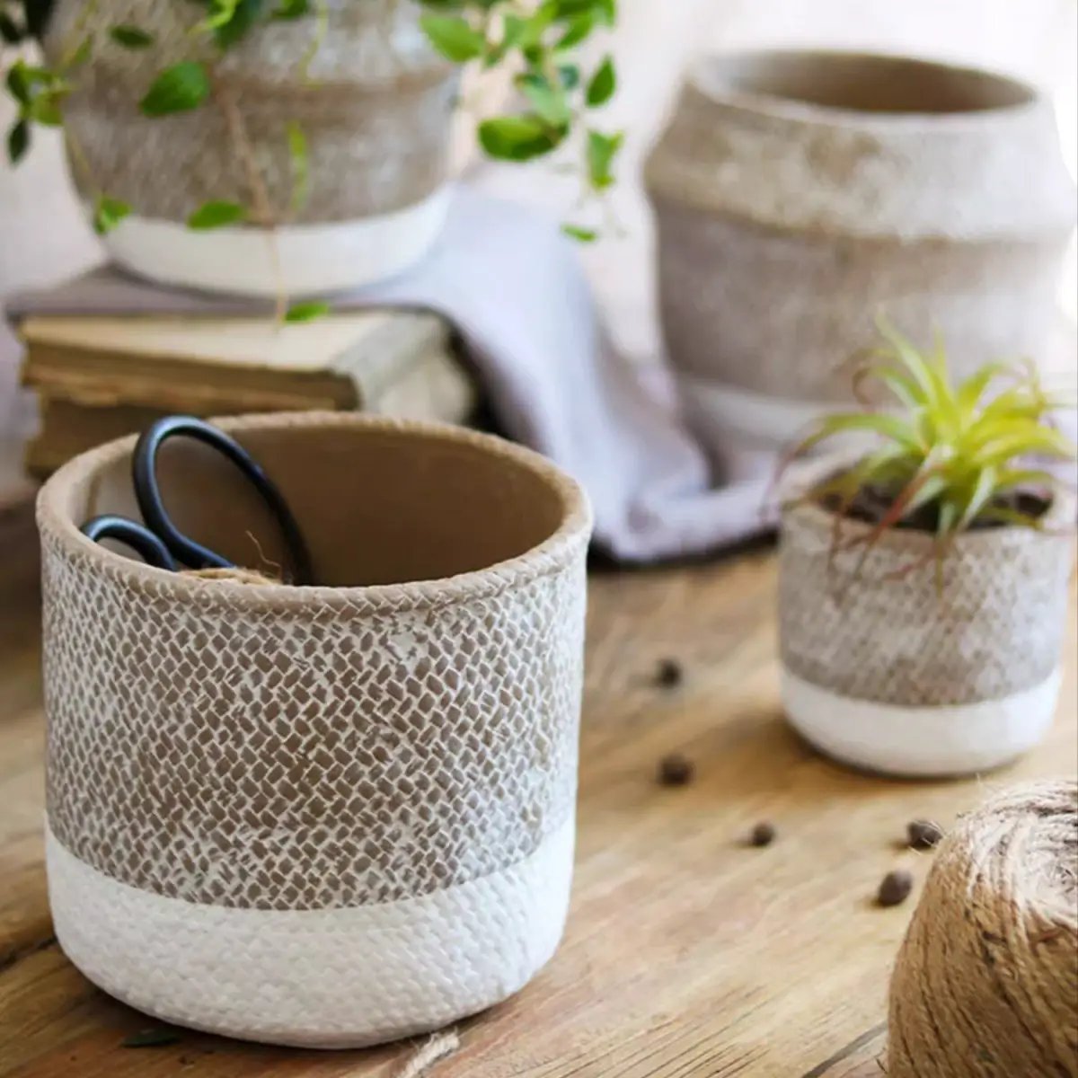 Boho Straw-Look Flower Planter by RusticReach