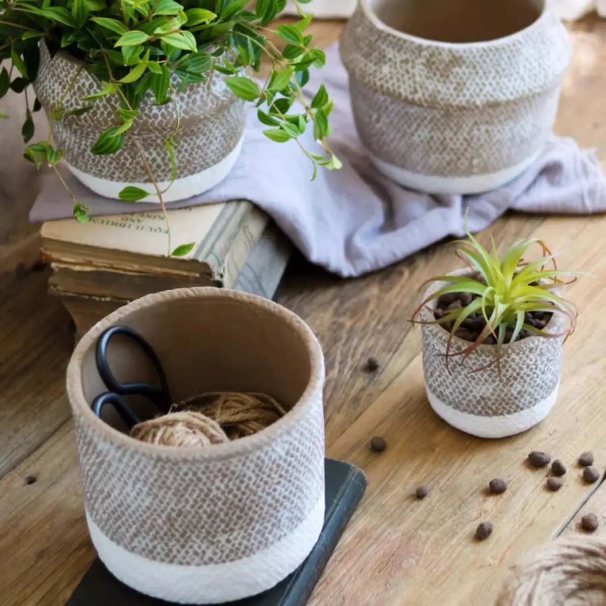 Boho Straw-Look Flower Planter by RusticReach