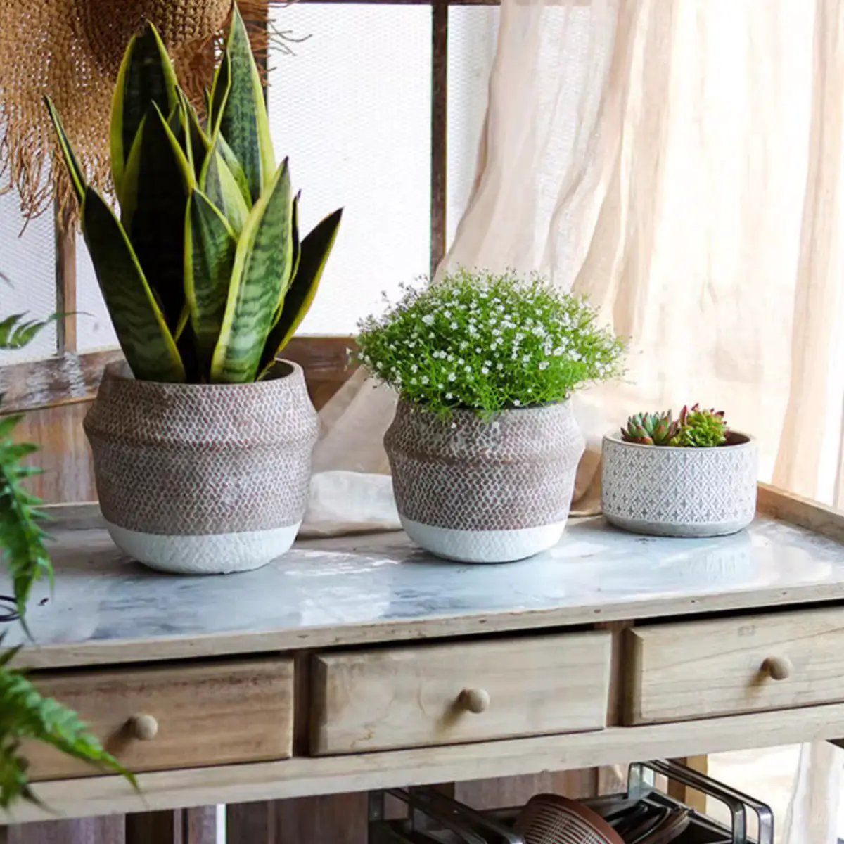 Boho Straw-Look Flower Planter by RusticReach