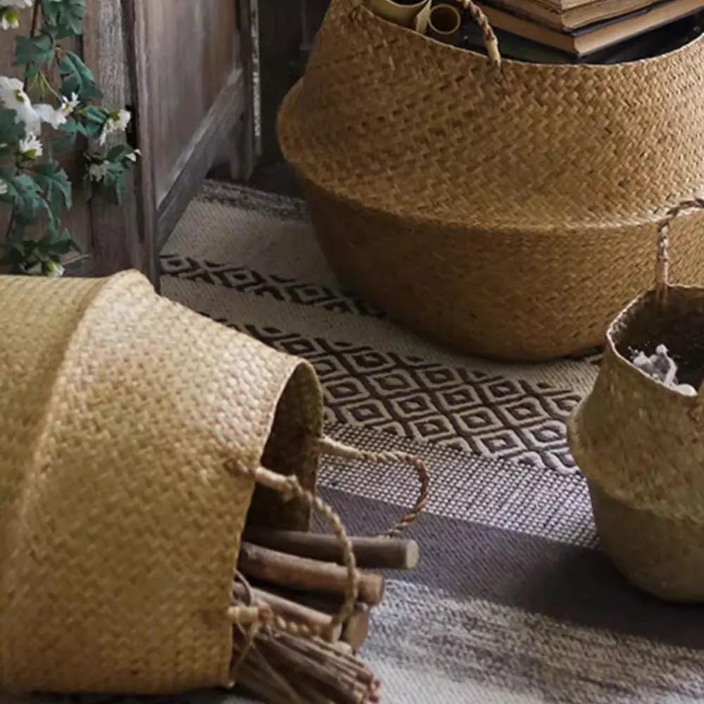 Foldable Seagrass Belly Basket with Handles by RusticReach