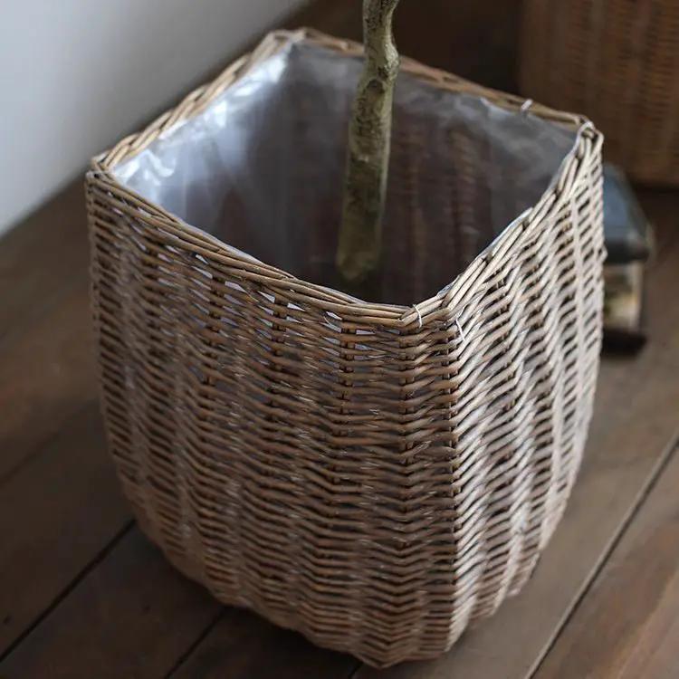 Natural Wicker Floor Planter Basket with Liner by RusticReach