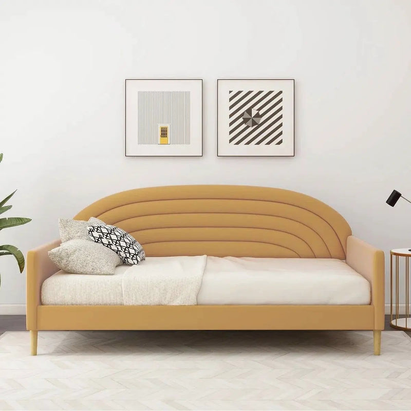 Twin size Mid-Century Modern Yellow Velvet Upholstered Daybed by HomePacific