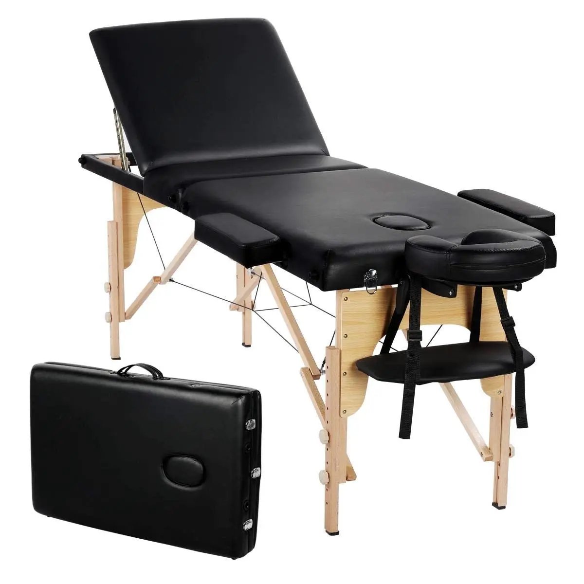 Black Adjustable Portable Massage Tattoo Folding Elevated Table by HomePacific