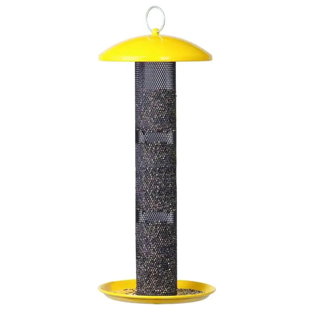 Durable Metal Mesh Tube Hanging Bird Feeder with Yellow Top and Perch by HomePacific