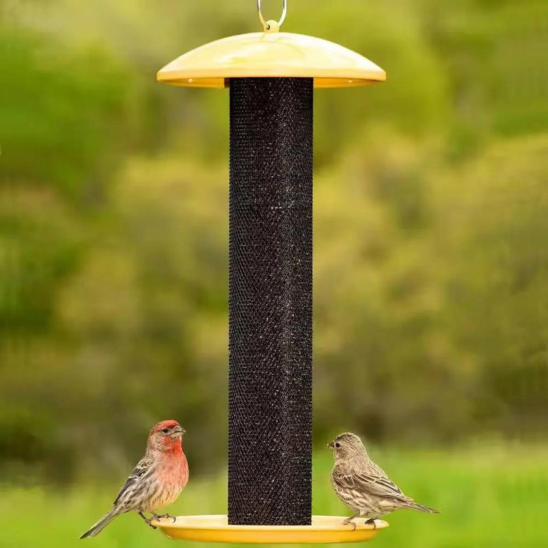 Durable Metal Mesh Tube Hanging Bird Feeder with Yellow Top and Perch by HomePacific