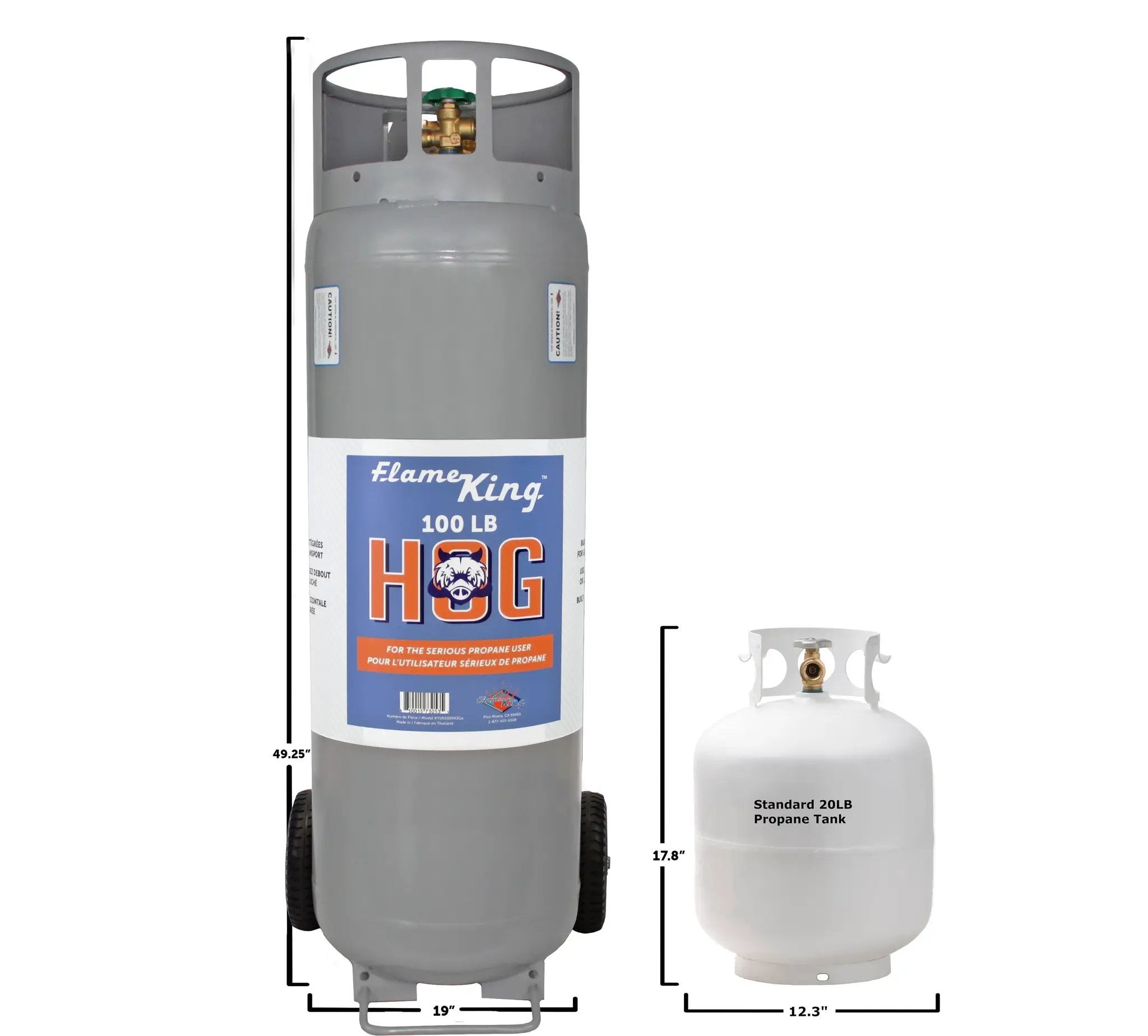 Flame King 100lb Empty Horizontal & Vertical Propane Cylinder with POL & Wheels by Flame King Products