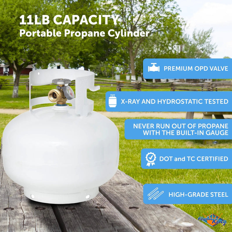 Flame King 11lb Propane Tank Cylinder Squatty with Gauge and Type 1 OPD Valve by Flame King Products