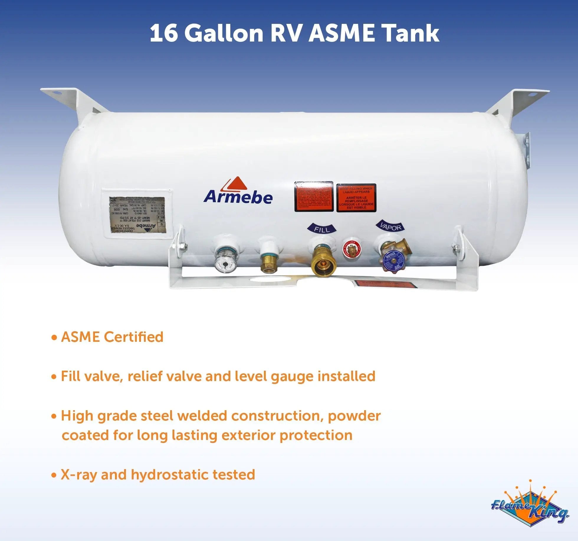 Flame King 16 Gal ASME RV Trailer Propane Cylinder Tank by Flame King Products