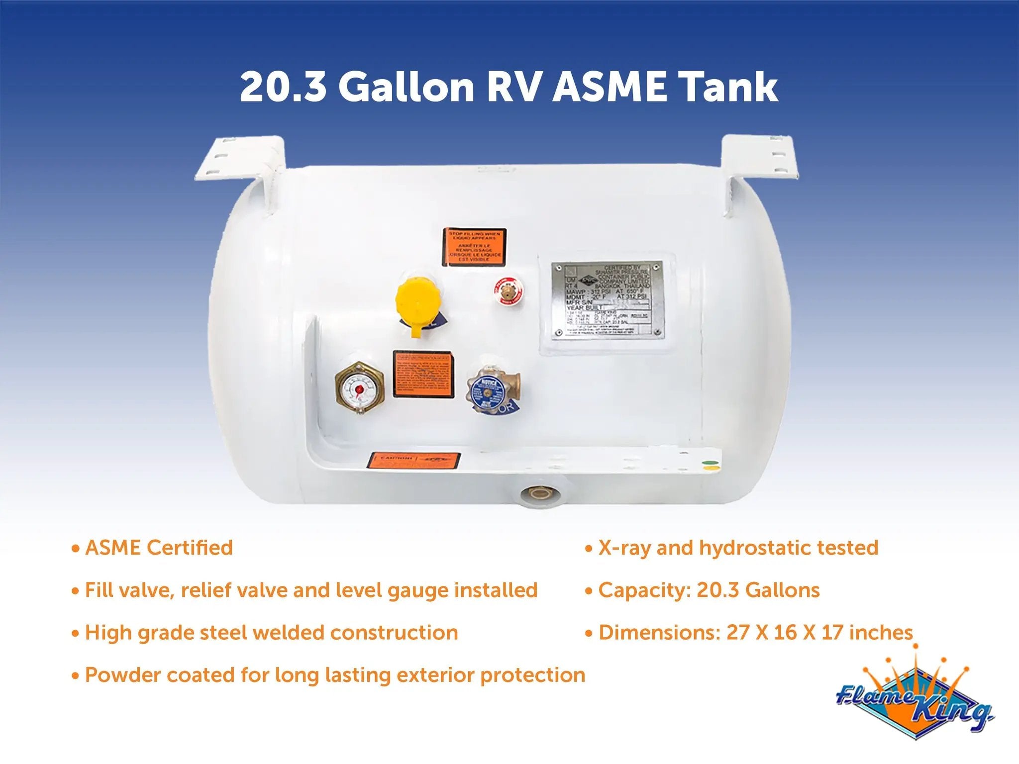 Flame King 20.3 gal ASME RV Trailer Propane Tank Cylinder with Mount Brackets by Flame King Products